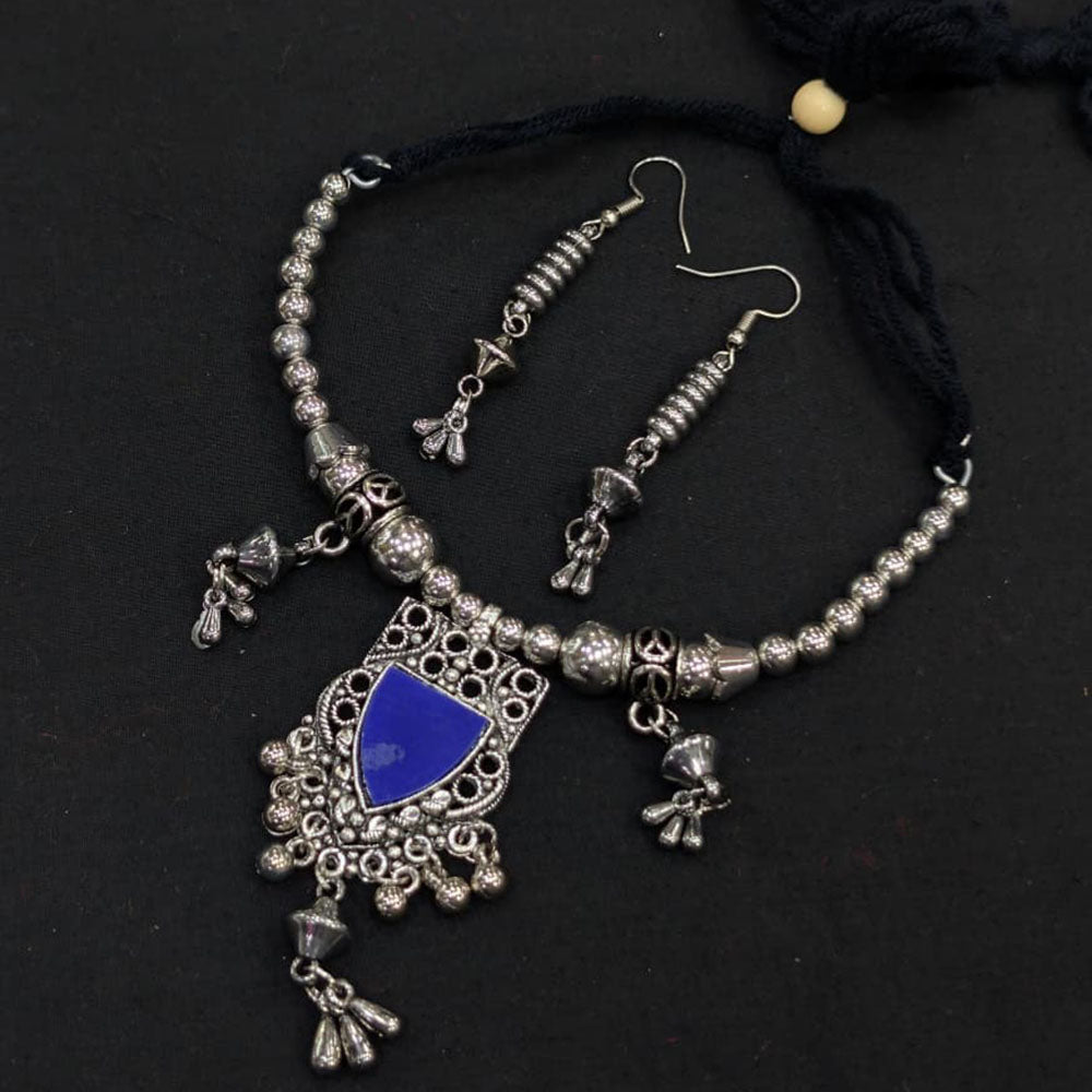 Akruti Collection Timeless Oxidised Plated Pota Stone Necklace Set