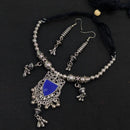 Akruti Collection Timeless Oxidised Plated Pota Stone Necklace Set