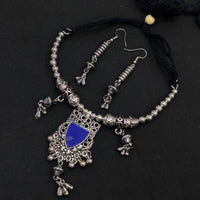 Akruti Collection Timeless Oxidised Plated Pota Stone Necklace Set