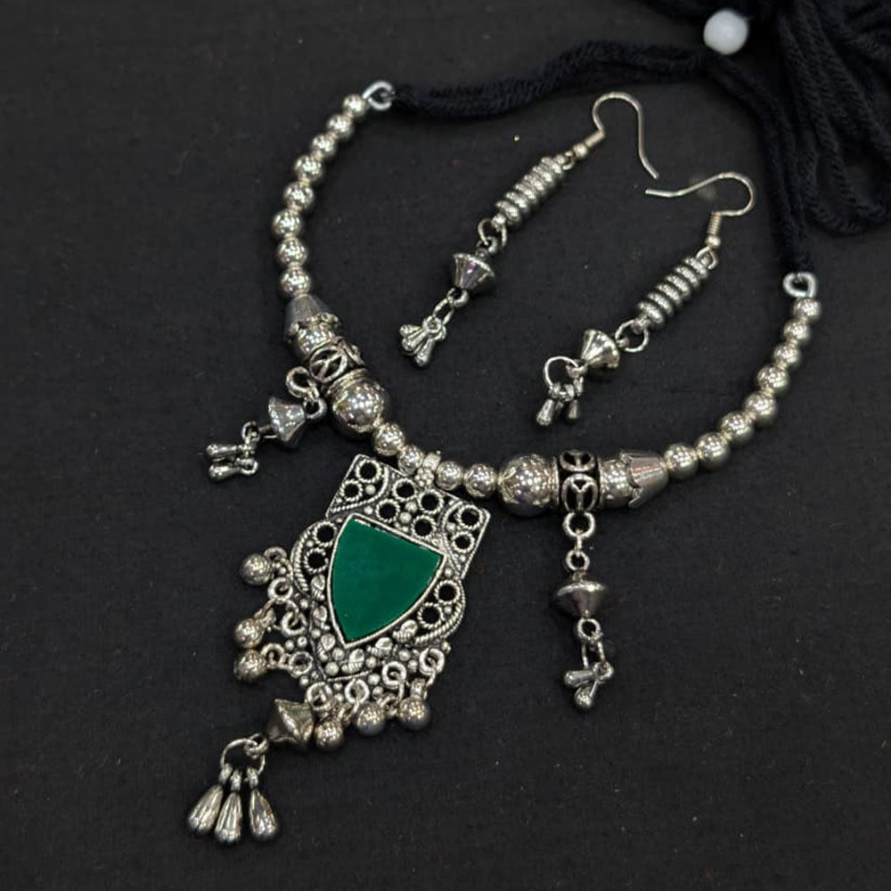 Akruti Collection Timeless Oxidised Plated Pota Stone Necklace Set
