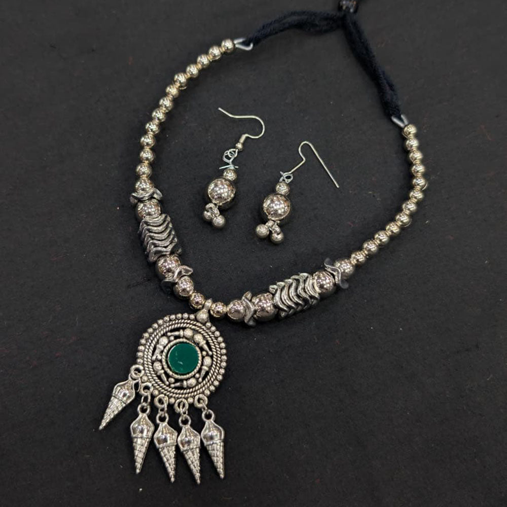 Akruti Collection Timeless Oxidised Plated Pota Stone Necklace Set