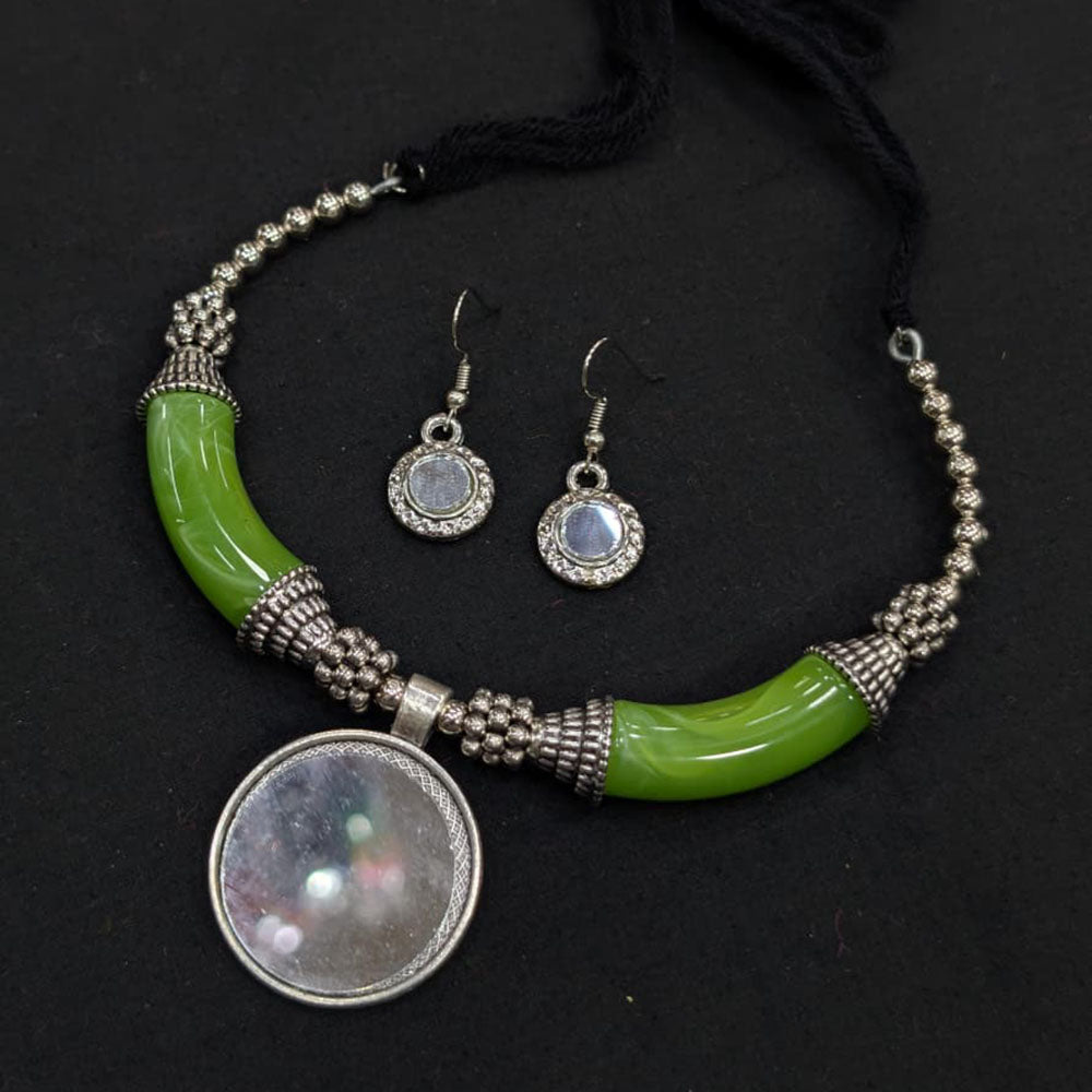 Akruti Collection Graceful Oxidised Plated Mirror Necklace Set