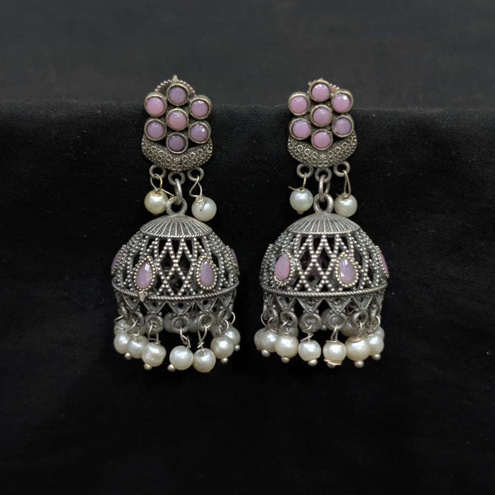 Akruti Collection Ethnic Pota Stones And Pearls Jhumki Earrings