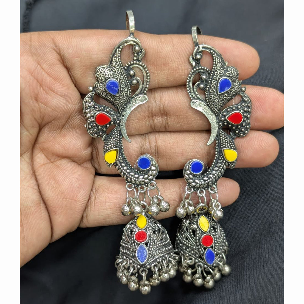 Akruti Collection Stylish Oxidised Plated Pota Stone Jhumki Earrings For Navratri