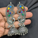 Akruti Collection Stylish Oxidised Plated Pota Stone Jhumki Earrings For Navratri 