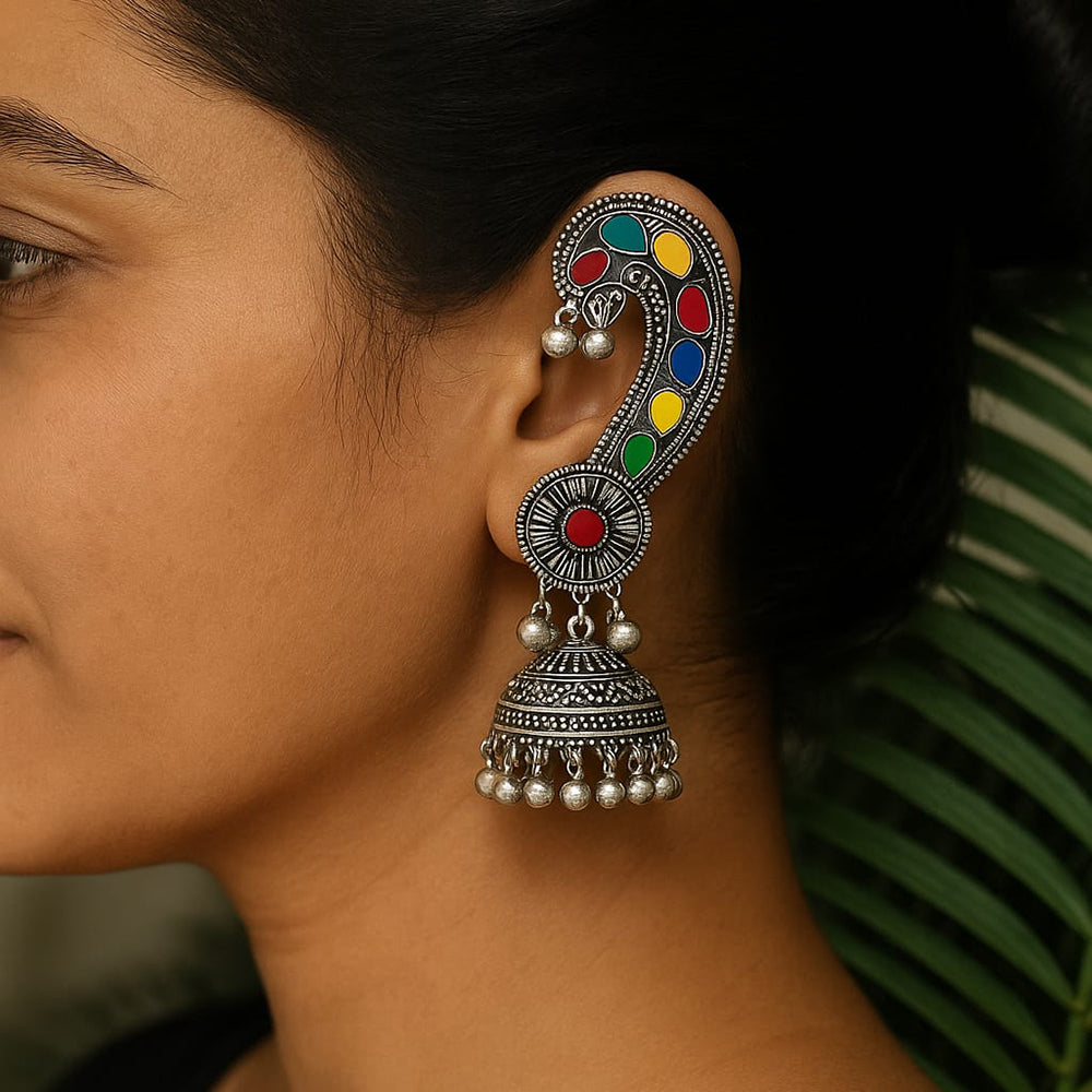 Akruti Collection Stylish Oxidised Plated Pota Stone Jhumki Earrings For Navratri