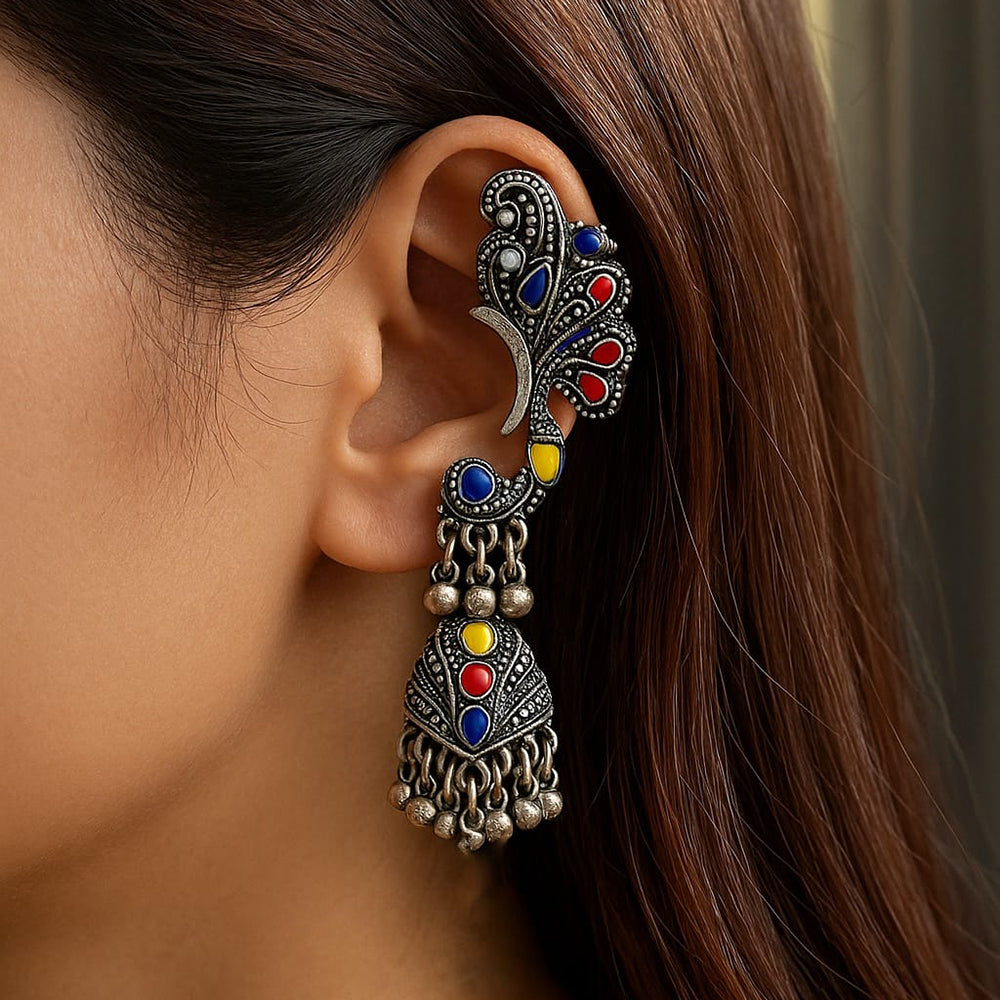 Akruti Collection Stylish Oxidised Plated Pota Stone Jhumki Earrings For Navratri