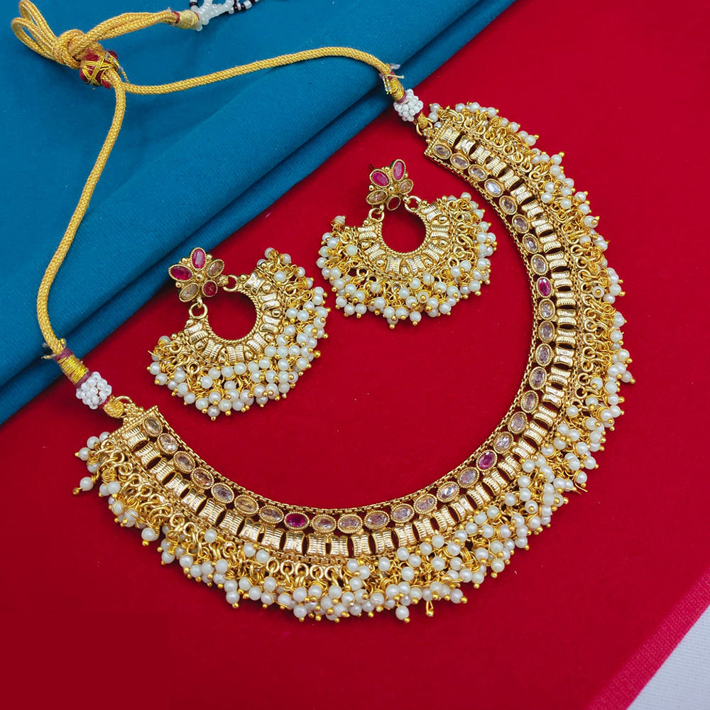 Akruti Collection Stylish Crystal And Pearl Necklace Set Trendy Traditional Jewelery For Fashion Outfits