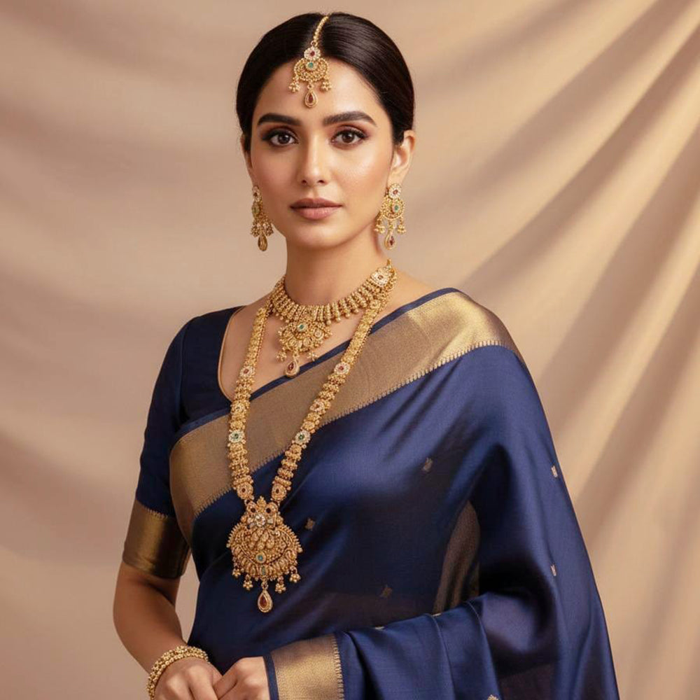 Akruti Collection Dazzling Pota Stone Double Necklace Set