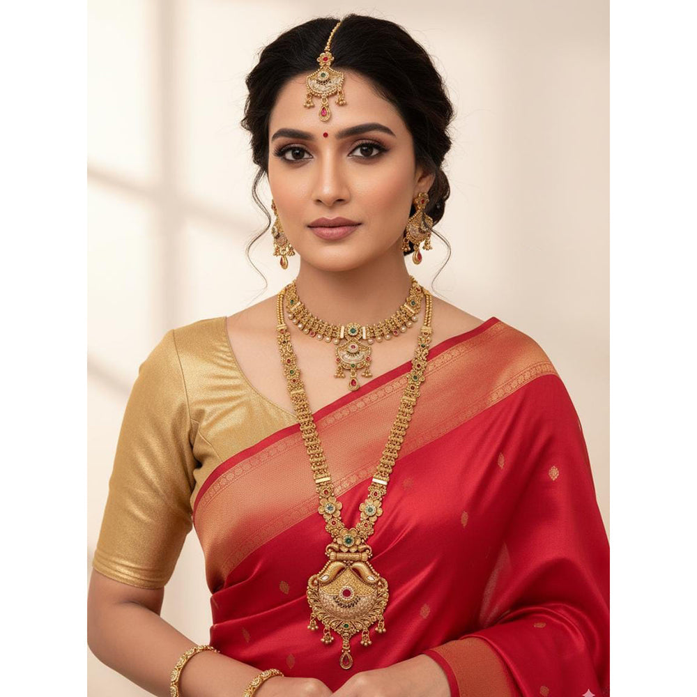 Akruti Collection Dazzling Pota Stone Double Necklace Set