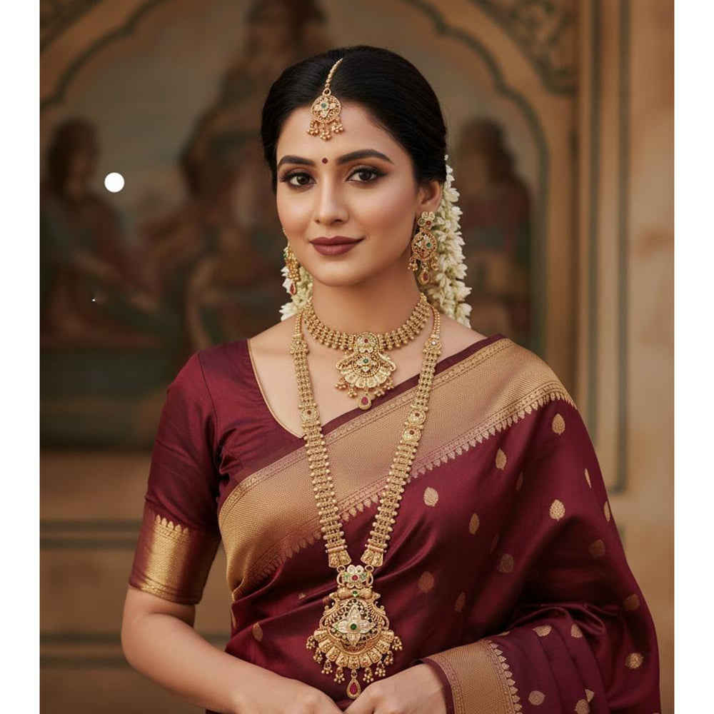 Akruti Collection Dazzling Pota Stone Double Necklace Set
