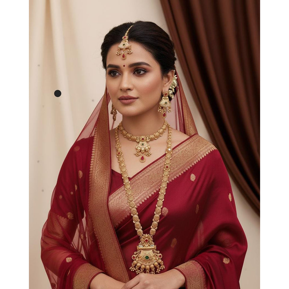 Akruti Collection Dazzling Pota Stone Double Necklace Set