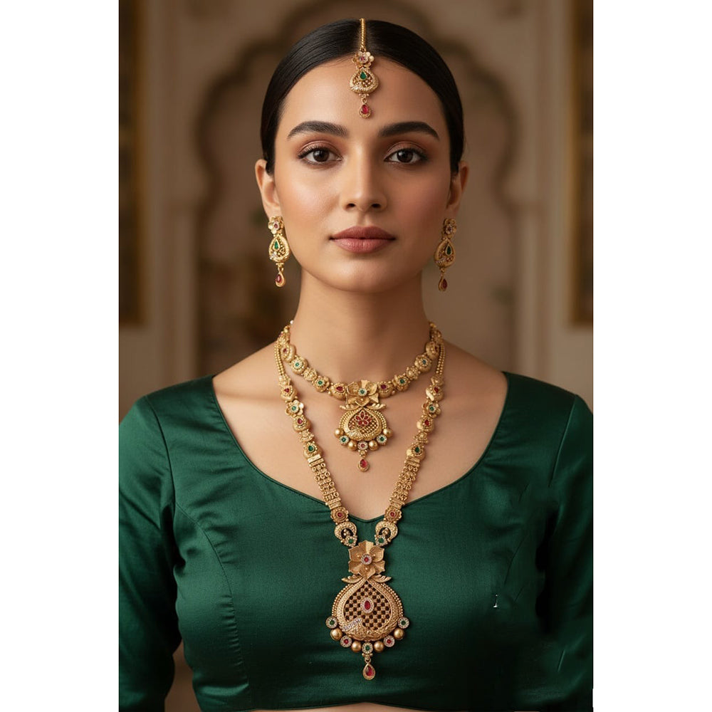 Akruti Collection Dazzling Pota Stone Double Necklace Set