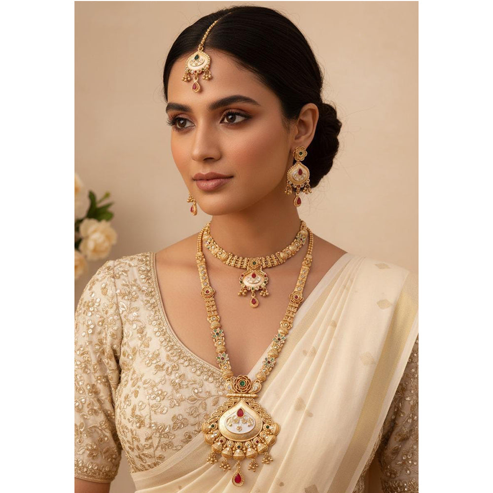 Akruti Collection Dazzling Pota Stone Double Necklace Set
