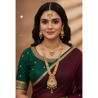 Akruti Collection Ethnic Charm Pota Stone And Meenakari Double Necklace Set