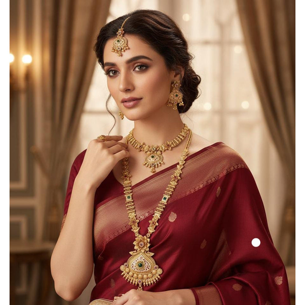 Akruti Collection Dazzling Pota Stone Double Necklace Set