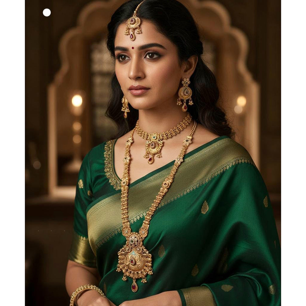Akruti Collection Ethnic Charm Pota Stone And Meenakari Double Necklace Set