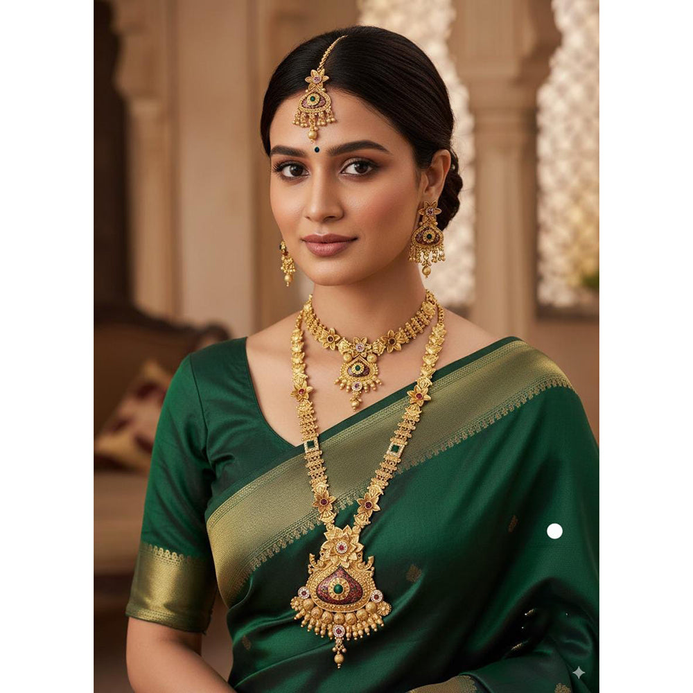 Akruti Collection Ethnic Charm Pota Stone And Meenakari Double Necklace Set