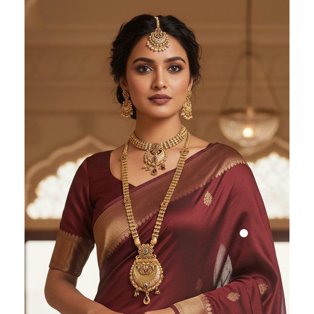 Akruti Collection Dazzling Pota Stone Double Necklace Set