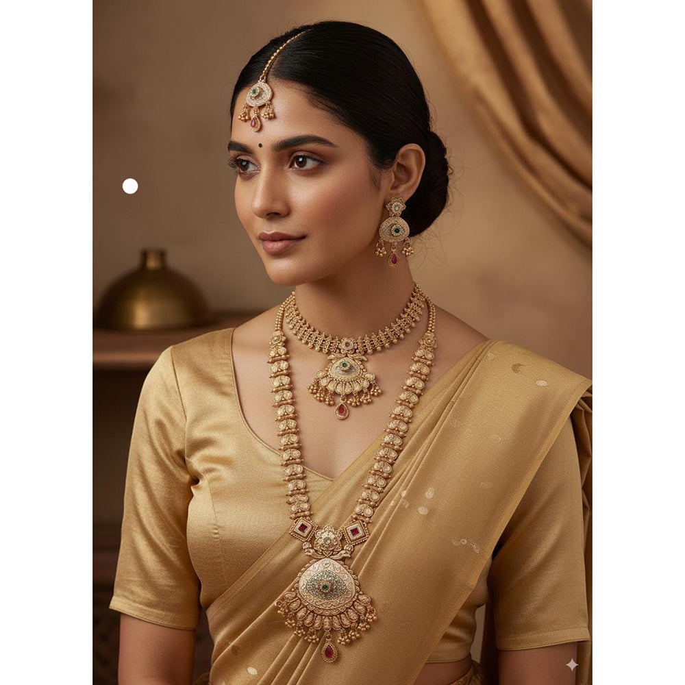 Akruti Collection Dazzling Pota Stone Double Necklace Set