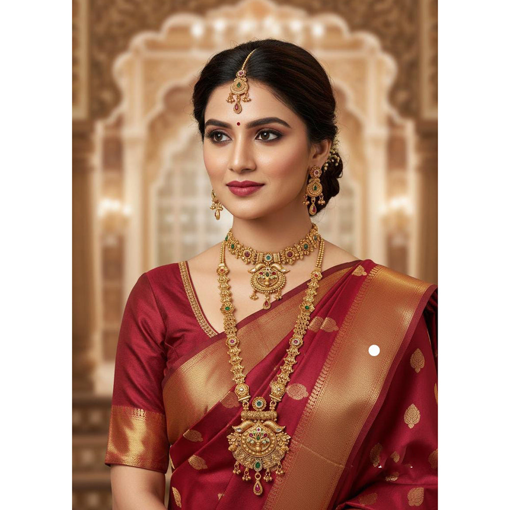 Akruti Collection Dazzling Pota Stone Double Necklace Set
