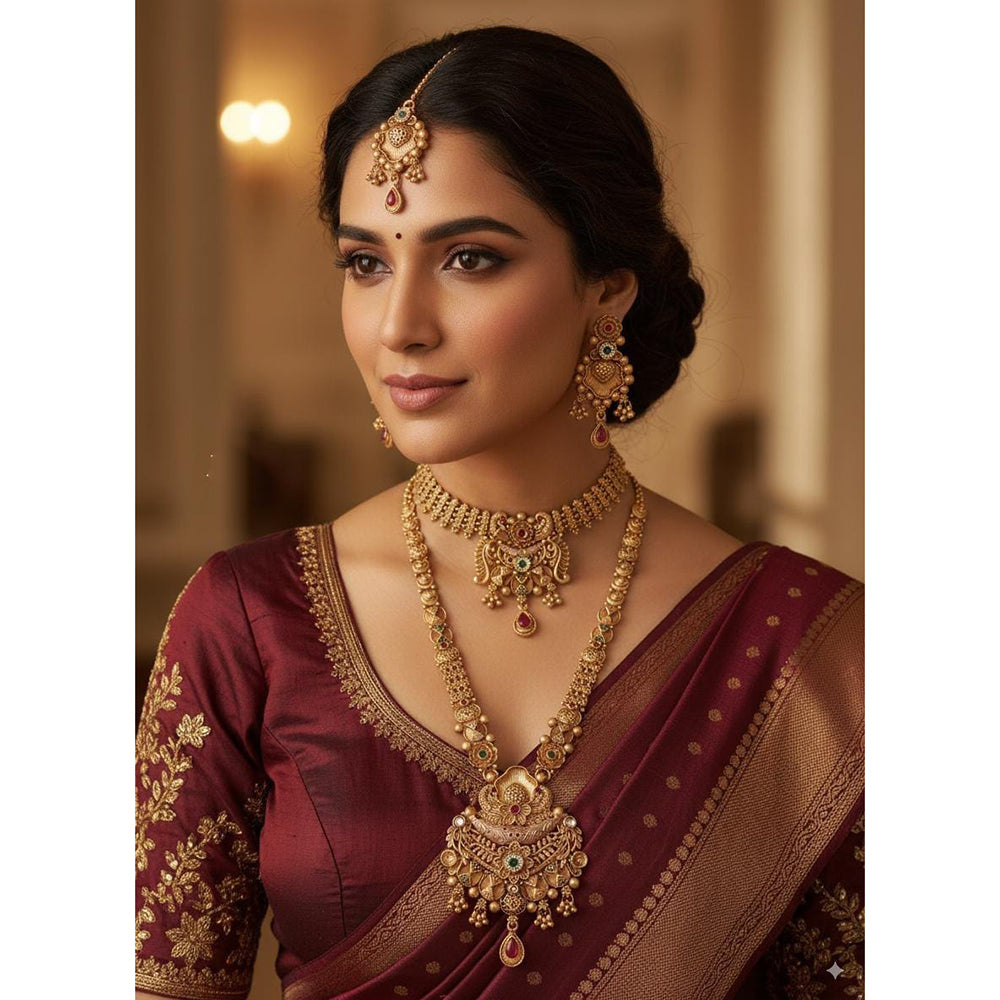 Akruti Collection Dazzling Pota Stone Double Necklace Set