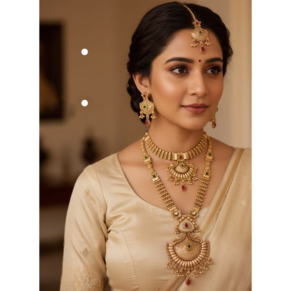Akruti Collection Dazzling Pota Stone Double Necklace Set