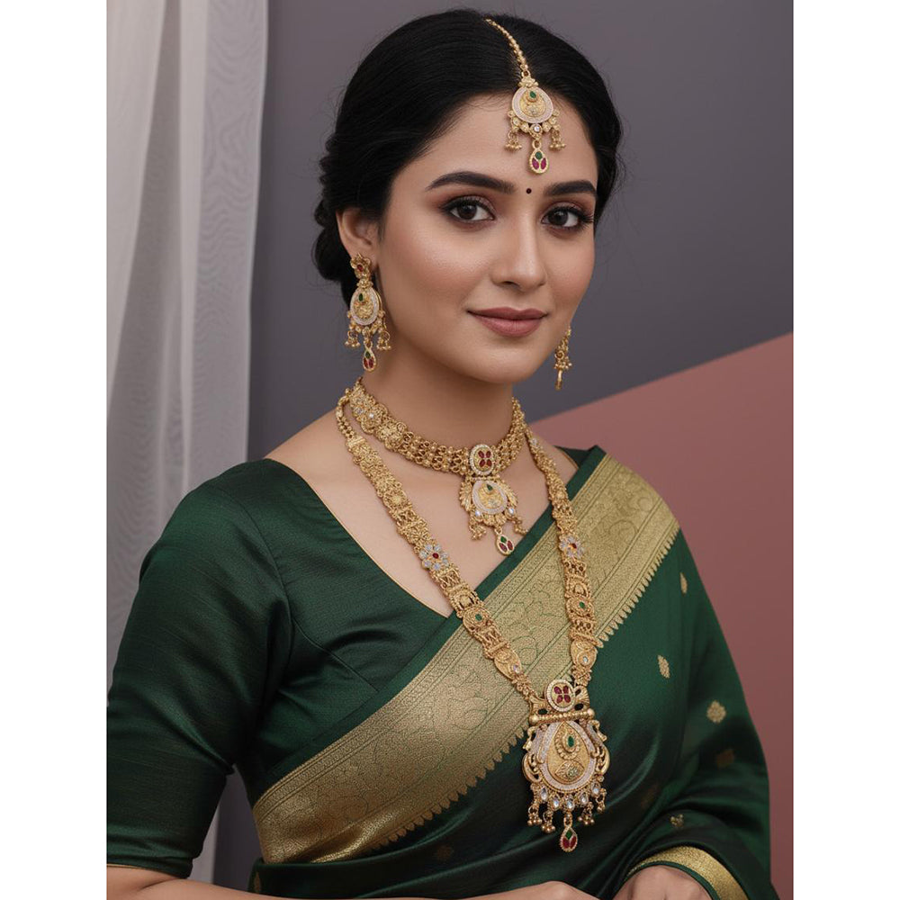 Akruti Collection Ethnic Charm Pota Stone And Meenakari Double Necklace Set