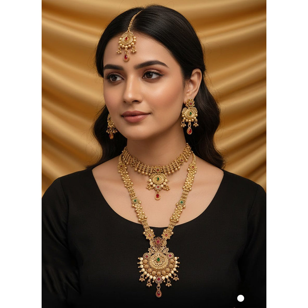 Akruti Collection Dazzling Pota Stone Double Necklace Set