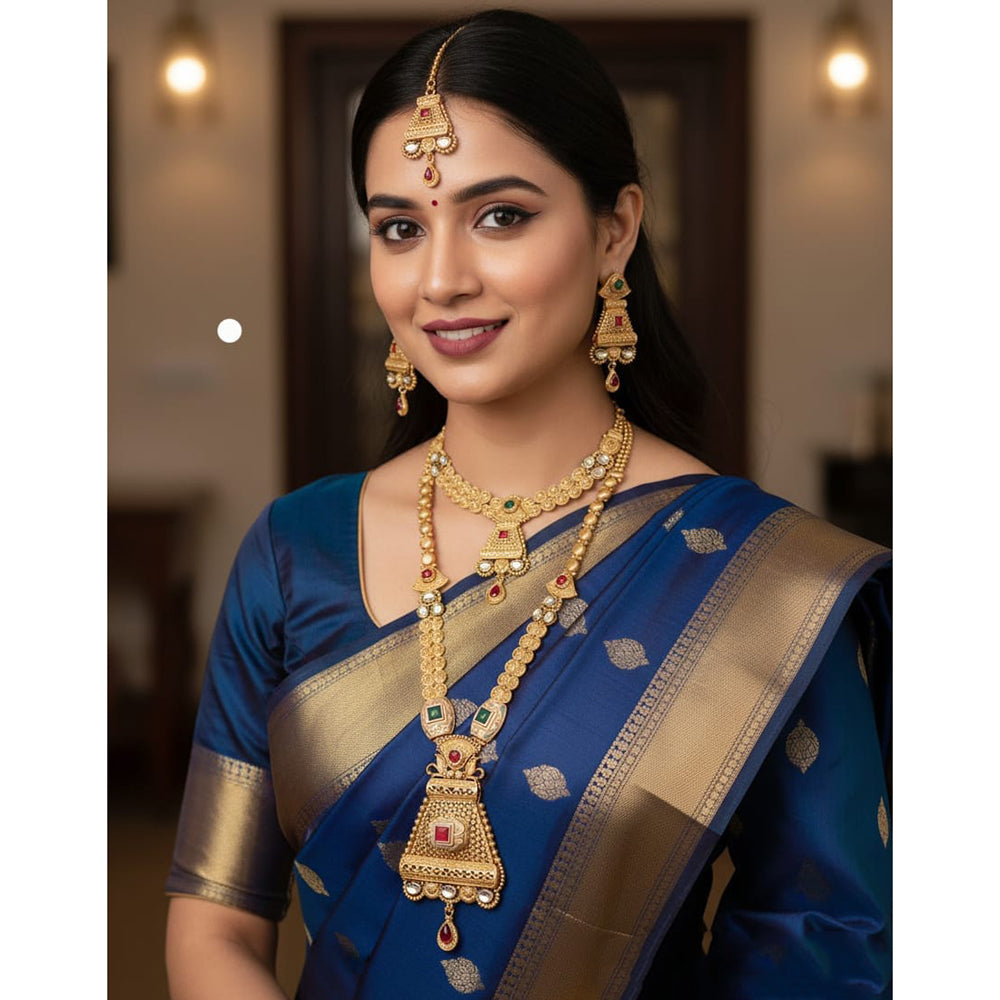 Akruti Collection Dazzling Pota Stone Double Necklace Set