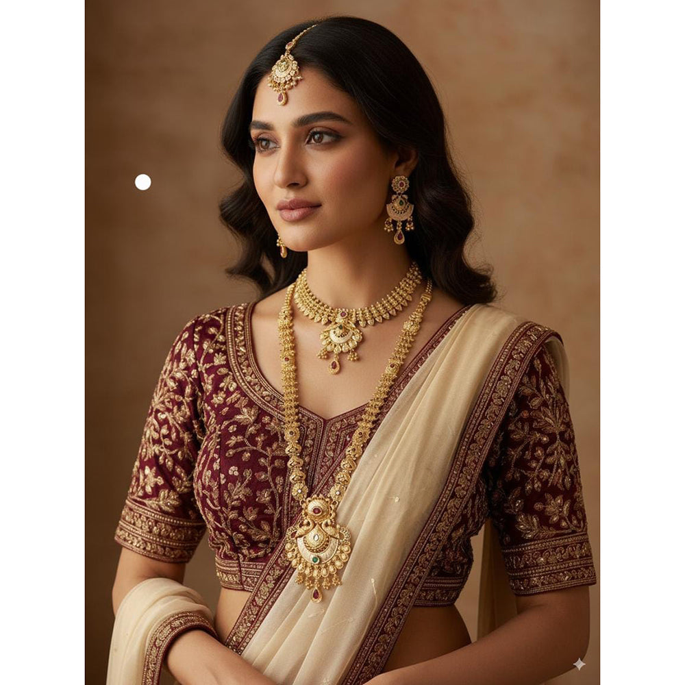 Akruti Collection Dazzling Pota Stone Double Necklace Set