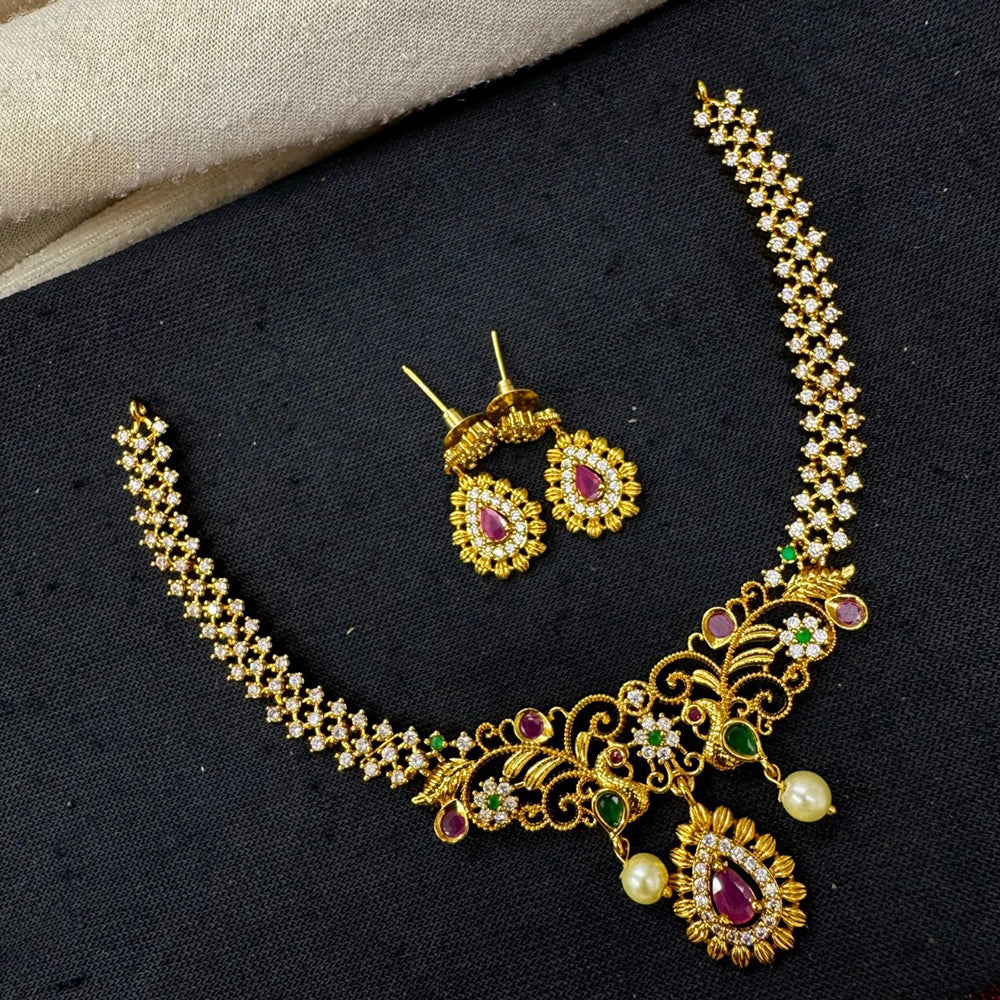 Akruti Collection Royal Crystal And Pearl Austrian Stone Necklace Set