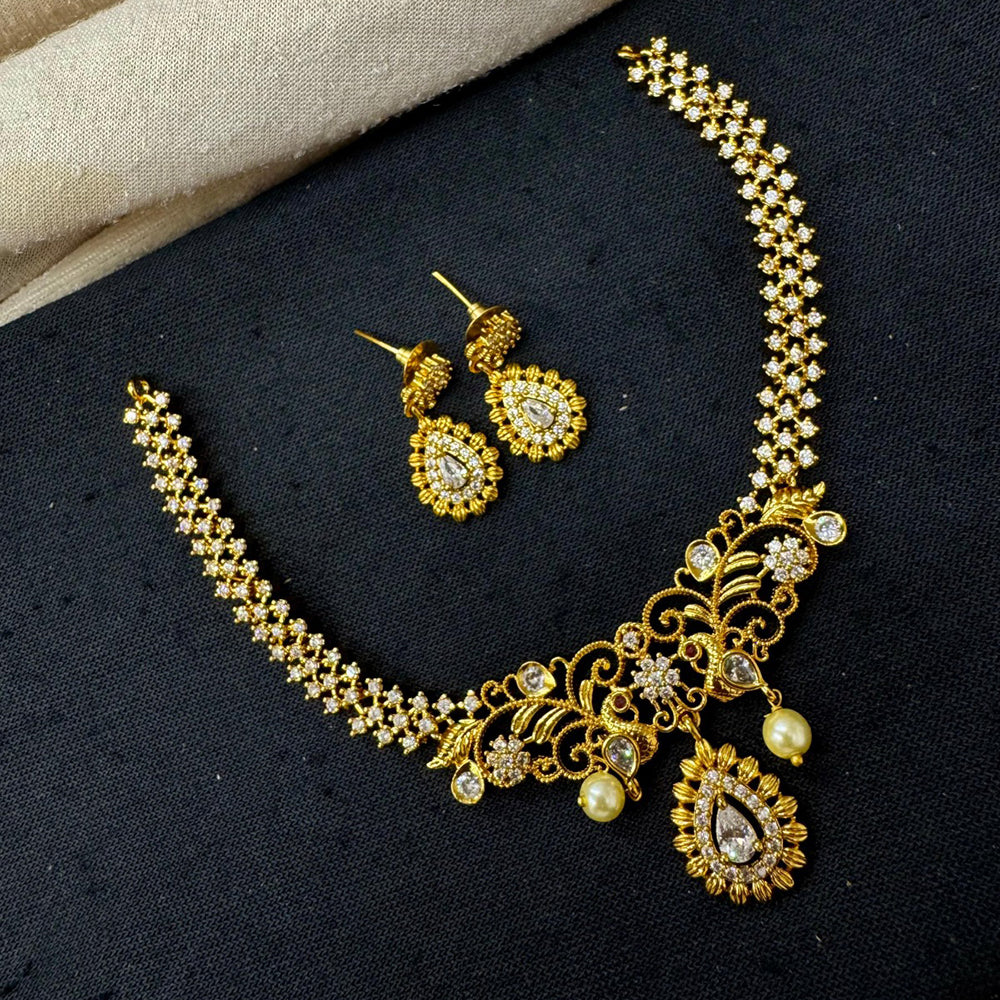 Akruti Collection Royal Crystal And Pearl Austrian Stone Necklace Set