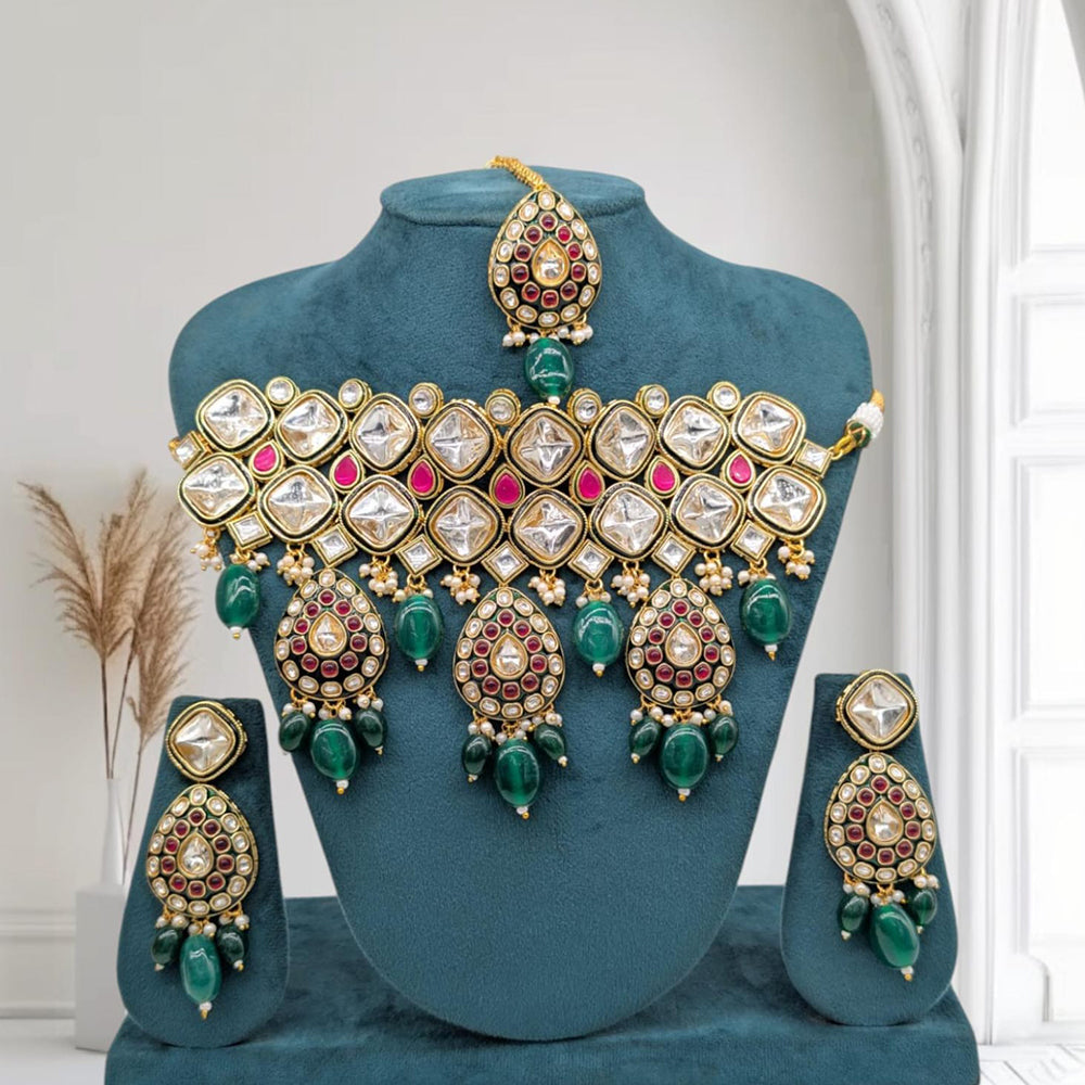 Akruti Collection Premium Kundan Stone Pearl And Beaded Choker Necklace Set