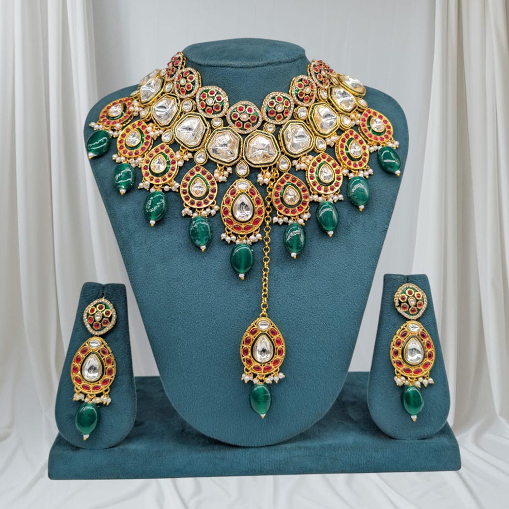 Akruti Collection Premium Kundan Stone Pearl And Beaded Choker Necklace Set