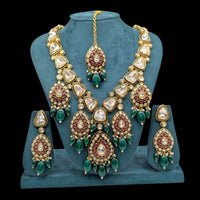 Akruti Collection Premium Kundan Stone Pearl And Beaded Necklace Set