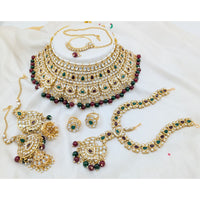 Akruti Collection Heritage Kundan Stone And Pearls Semi Bridal Necklace Set