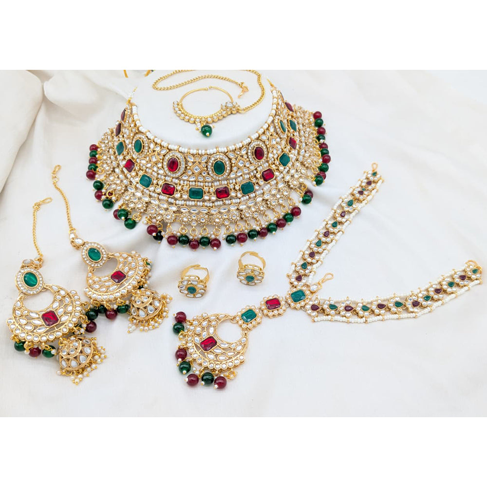 Akruti Collection Heritage Kundan Stone And Pearls Semi Bridal Necklace Set