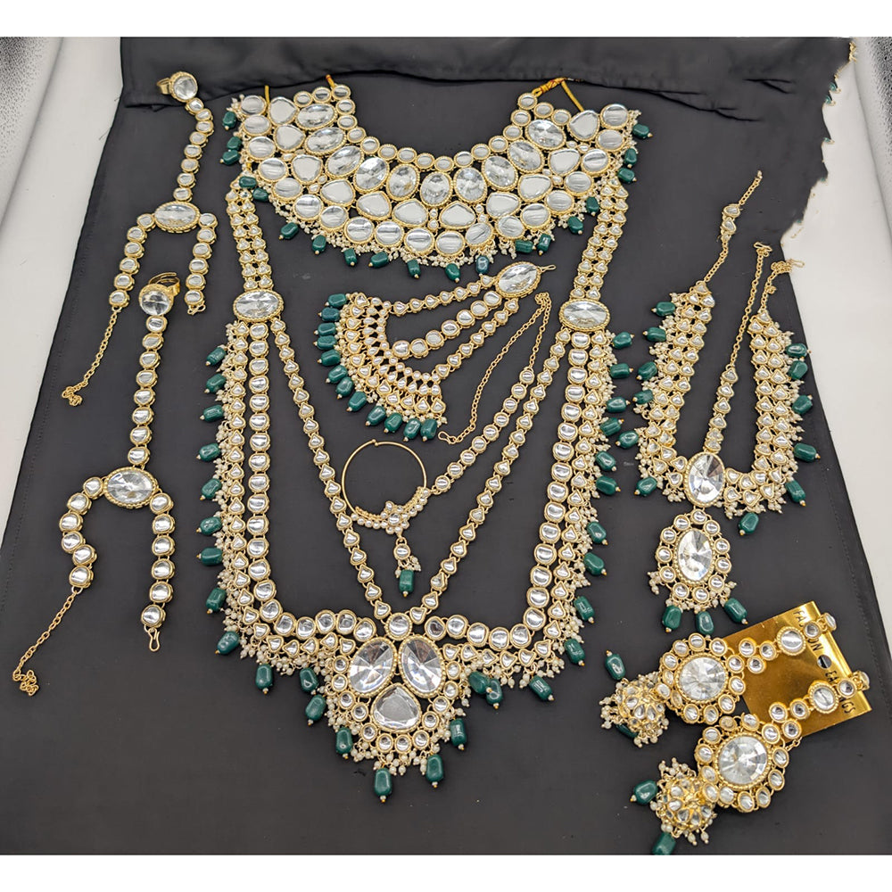 Akruti Collection Premium Kundan Stone Pearl And Beads Bridal Set