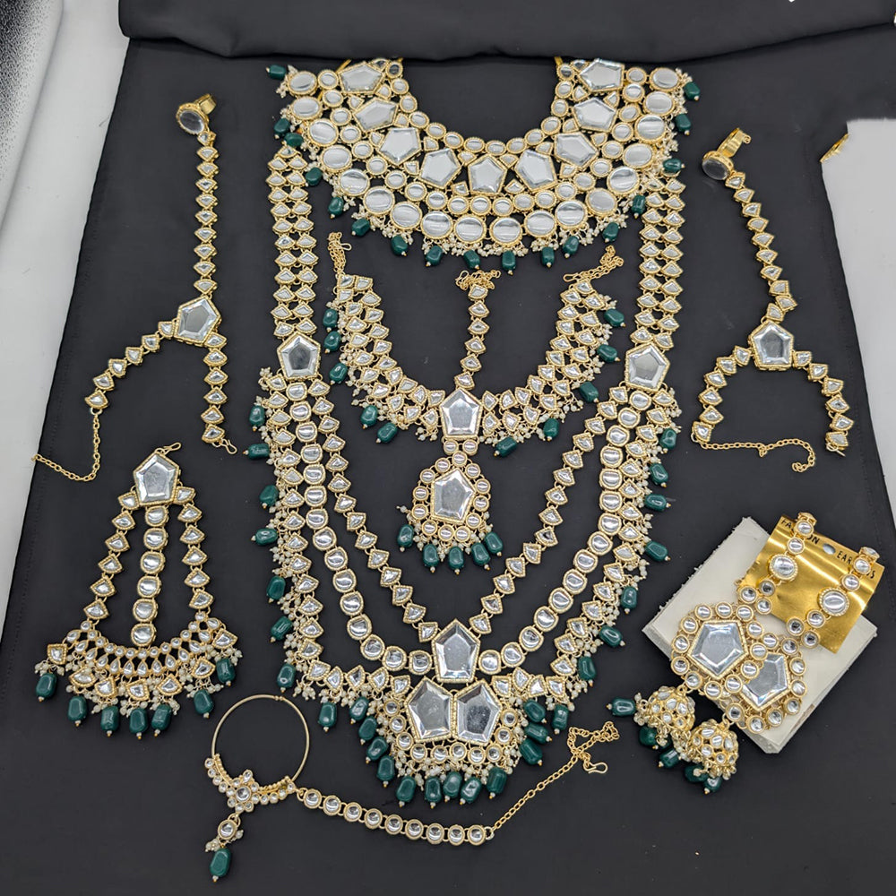 Akruti Collection Premium Kundan Stone Pearl And Beads Bridal Set