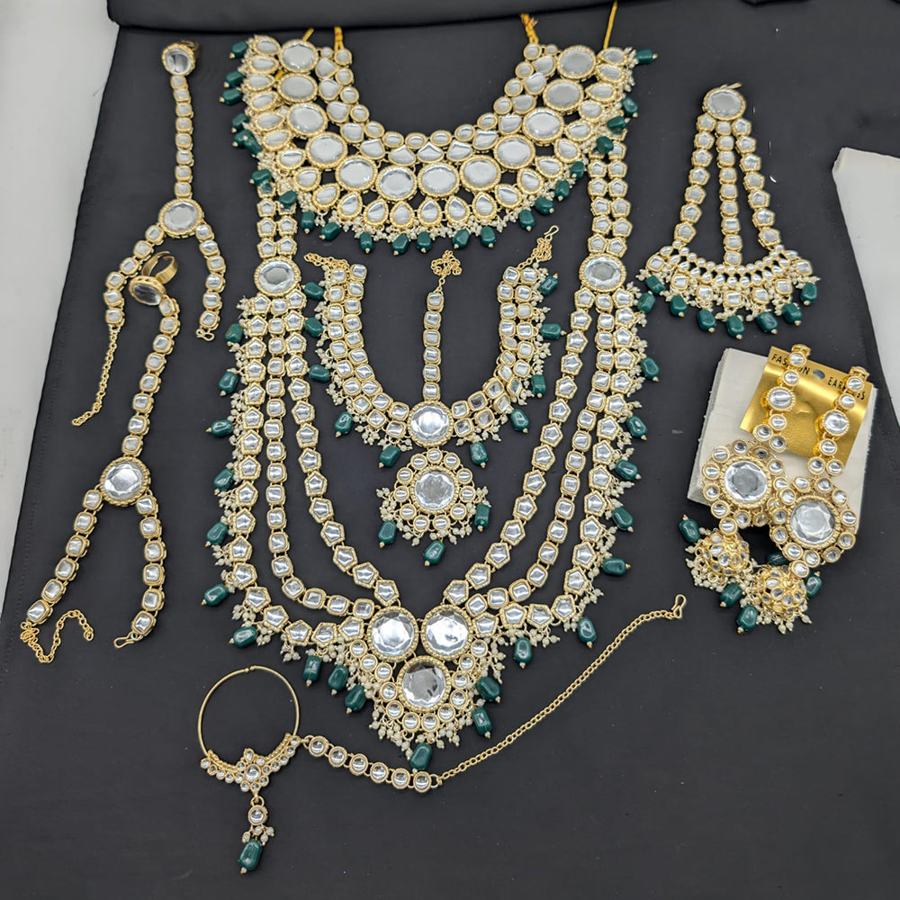 Akruti Collection Premium Kundan Stone Pearl And Beads Bridal Set