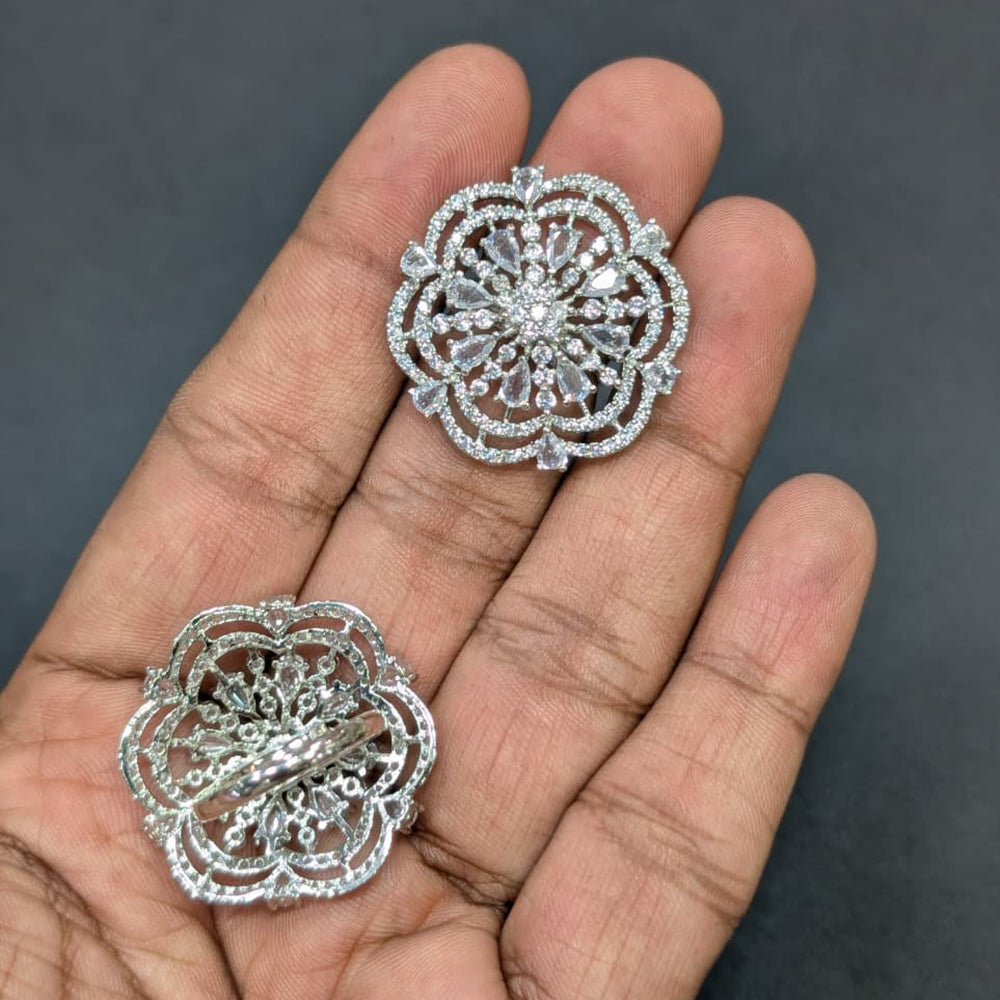 Akruti Collection Rhodium Plated Crystal And Austrian Stone Stylish Ring