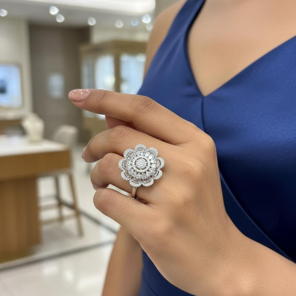 Akruti Collection Rhodium Plated Crystal And Austrian Stone Stylish Ring