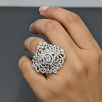 Akruti Collection Rhodium Plated Crystal And Austrian Stone Stylish Ring