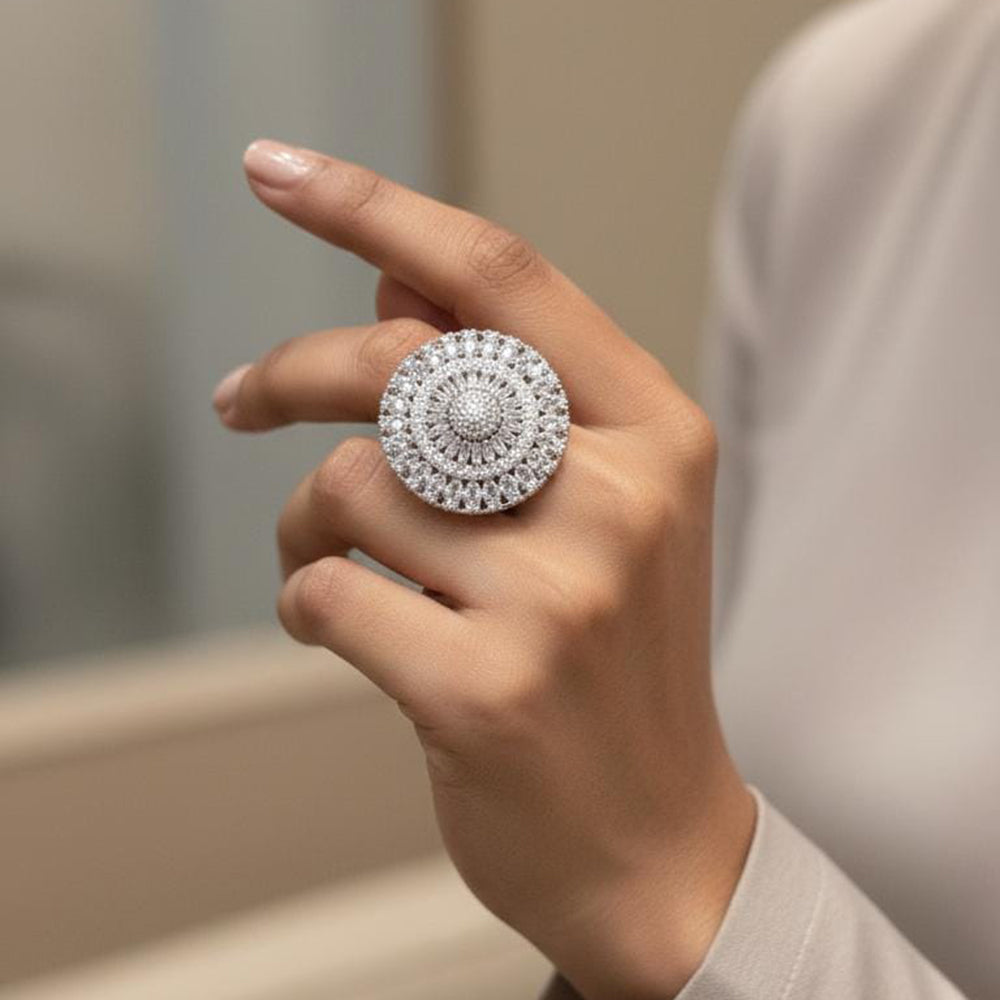 Akruti Collection Rhodium Plated Crystal And Austrian Stone Stylish Ring