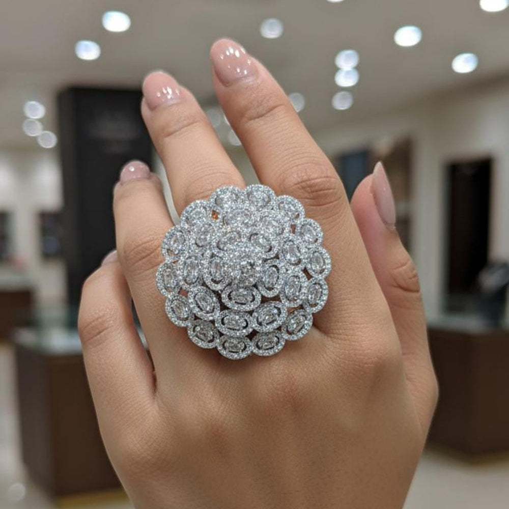 Akruti Collection Rhodium Plated Crystal And Austrian Stone Stylish Ring