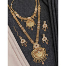 Akruti Collection Premium Pota Stone And Meenakari Double Necklace Set
