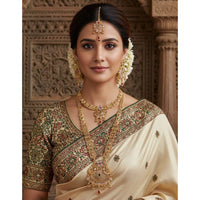 Akruti Collection Premium Pota Stone And Meenakari Double Necklace Set