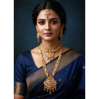 Akruti Collection Premium Pota Stone Double Necklace Set