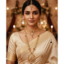 Akruti Collection Premium Pota Stone And Meenakari Double Necklace Set